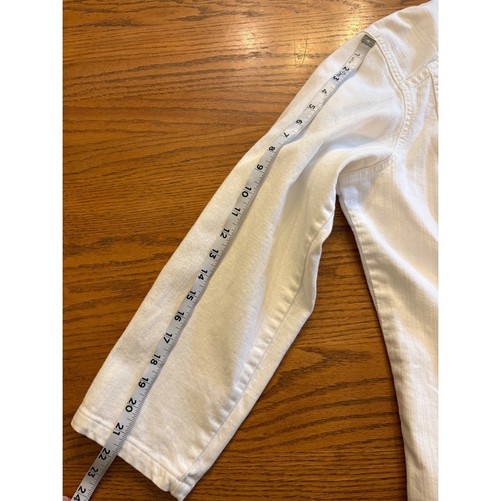 Chicos Platinum Womens White Denim Jacket Snap Front Size 2 Large Preppy - Picture 8 of 10